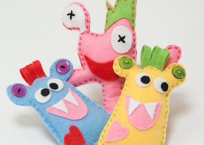 Felt figures – Pink, blue and yellow
